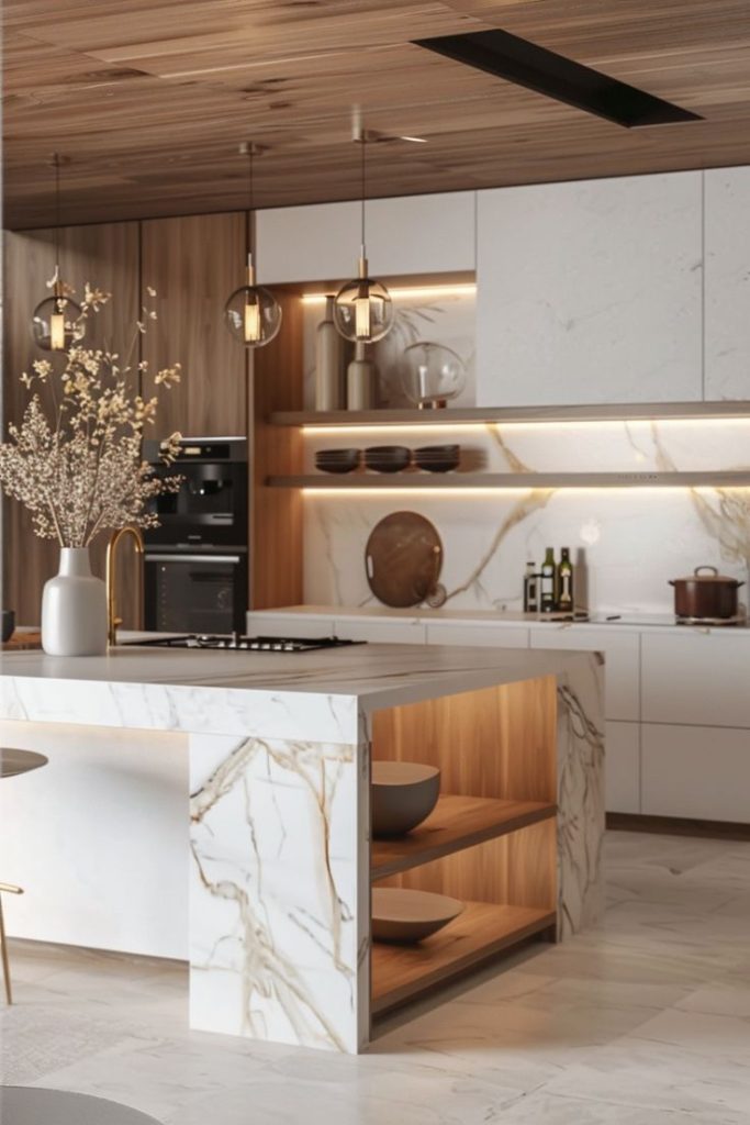 Lovely kitchen with marble Countertop Finish