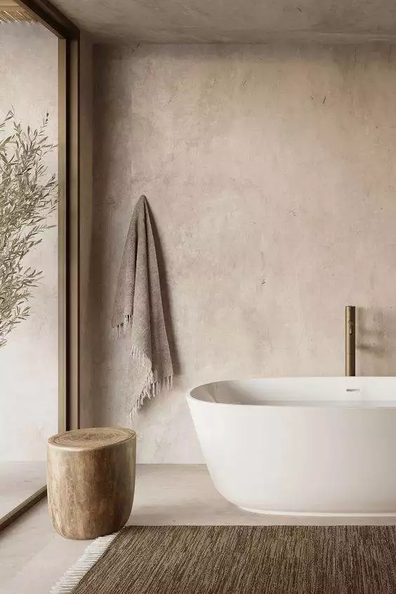 Bathroom with decorative cement on walls