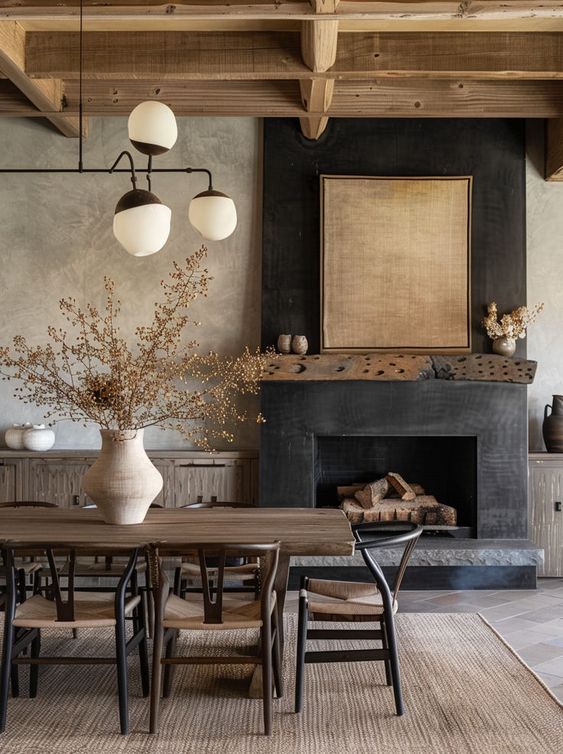 Dining room with wabi-sabi design in natural colours