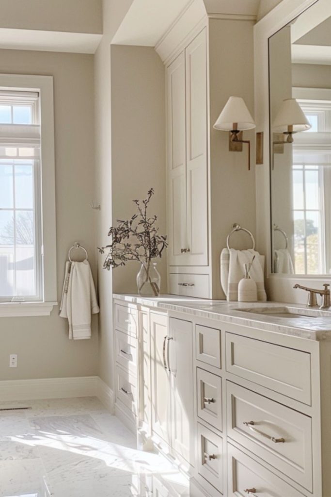 Light and natural bathroom with Cabinetry Finishes